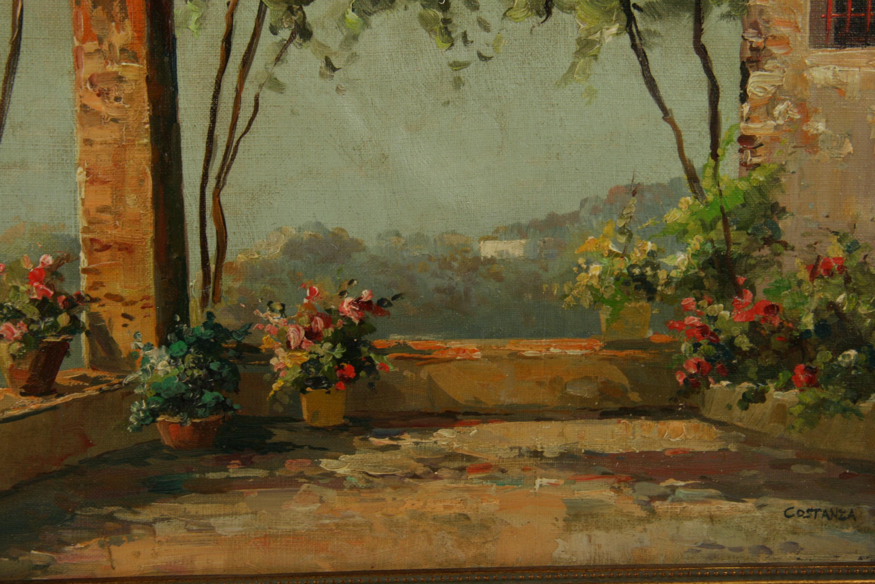 Antique Impressionist Capri Italy Terrace Landscape 1940's For Sale 3