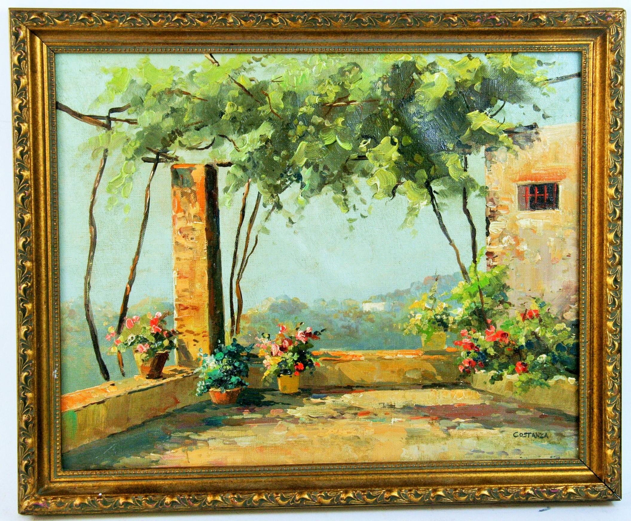 Costanza Landscape Painting - Antique Impressionist Capri Italy Terrace Landscape 1940's