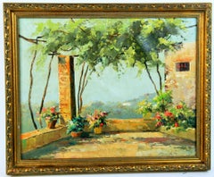 Vintage Impressionist Capri Italy Terrace Landscape 1940's