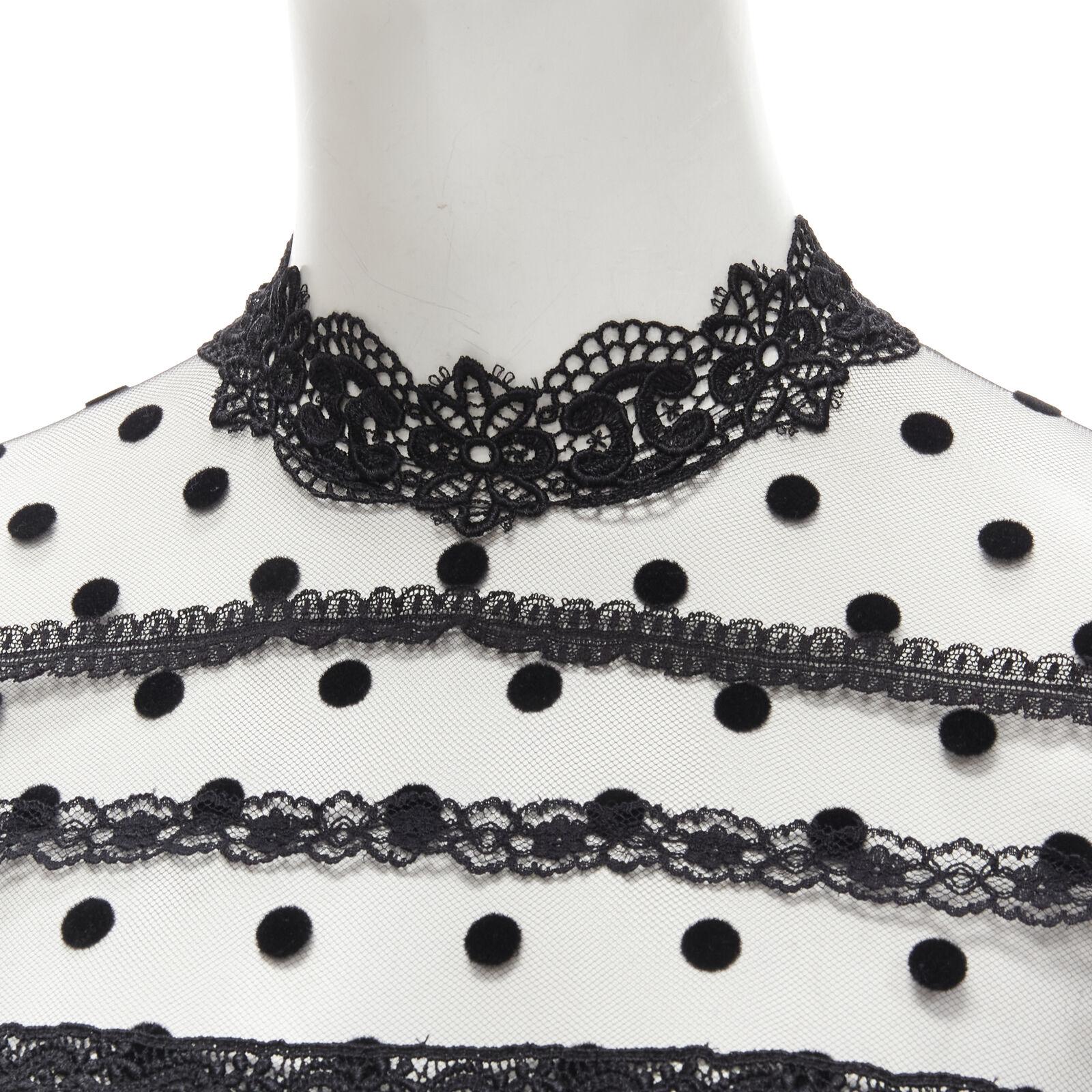 COSTARELLOS black polka dot devore embroidery trim tulle gown dress FR38 M 3