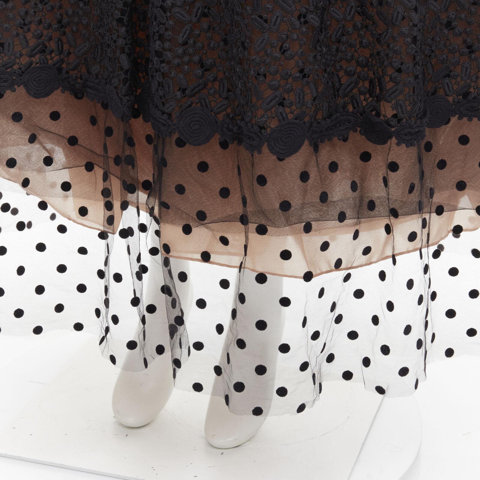 COSTARELLOS black polka dot devore embroidery trim tulle gown dress FR38 M 4