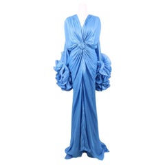 Costarellos Draped Silk Gown with Statement Ruffle Sleeves - EU 36/38