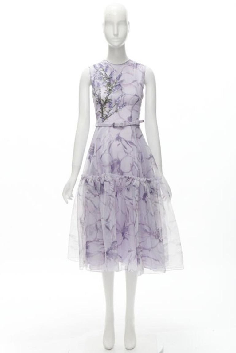 COSTARELLOS lilac purple lavender embroidery belted midi dress FR34 XS 5