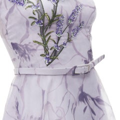 COSTARELLOS lilac purple lavender embroidery belted midi dress FR34 XS