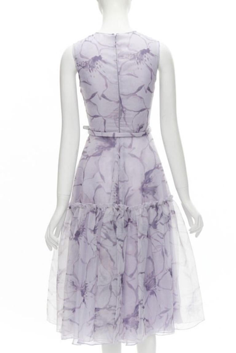 Women's COSTARELLOS lilac purple lavender embroidery belted midi dress FR34 XS