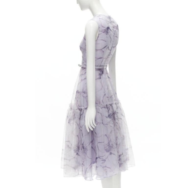 COSTARELLOS lilac purple lavender embroidery belted midi dress FR34 XS 2