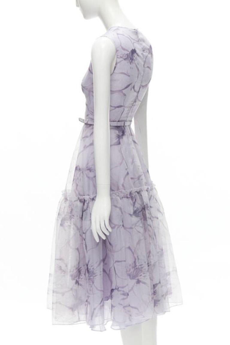 COSTARELLOS lilac purple lavender embroidery belted midi dress FR34 XS 1