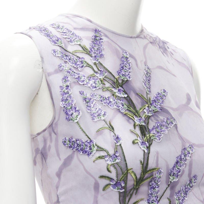 COSTARELLOS lilac purple lavender embroidery belted midi dress FR34 XS 3