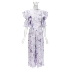 COSTARELLOS purple floral ruffled butterfly sleeves belted jumpsuit FR34 XS