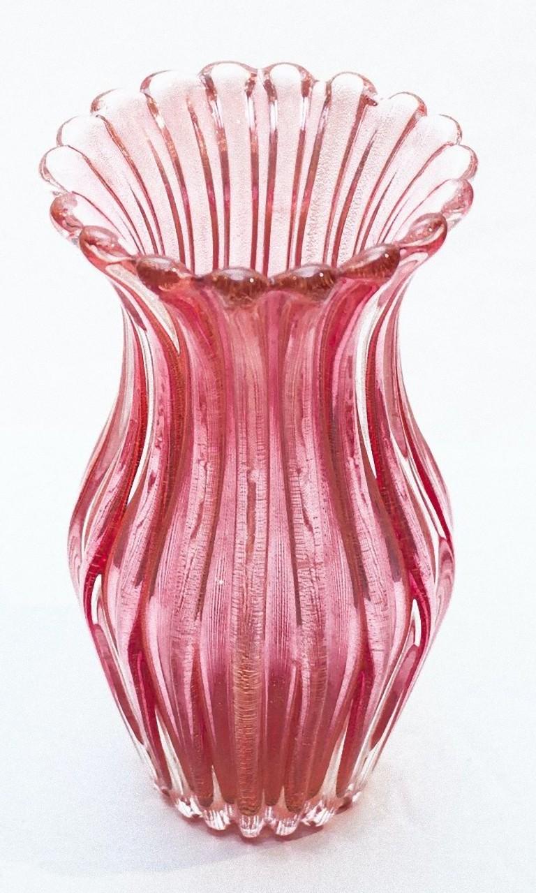 Coste Pink Vase by Archimede Seguso, Murano Glass, 1950s In Good Condition In Roma, IT