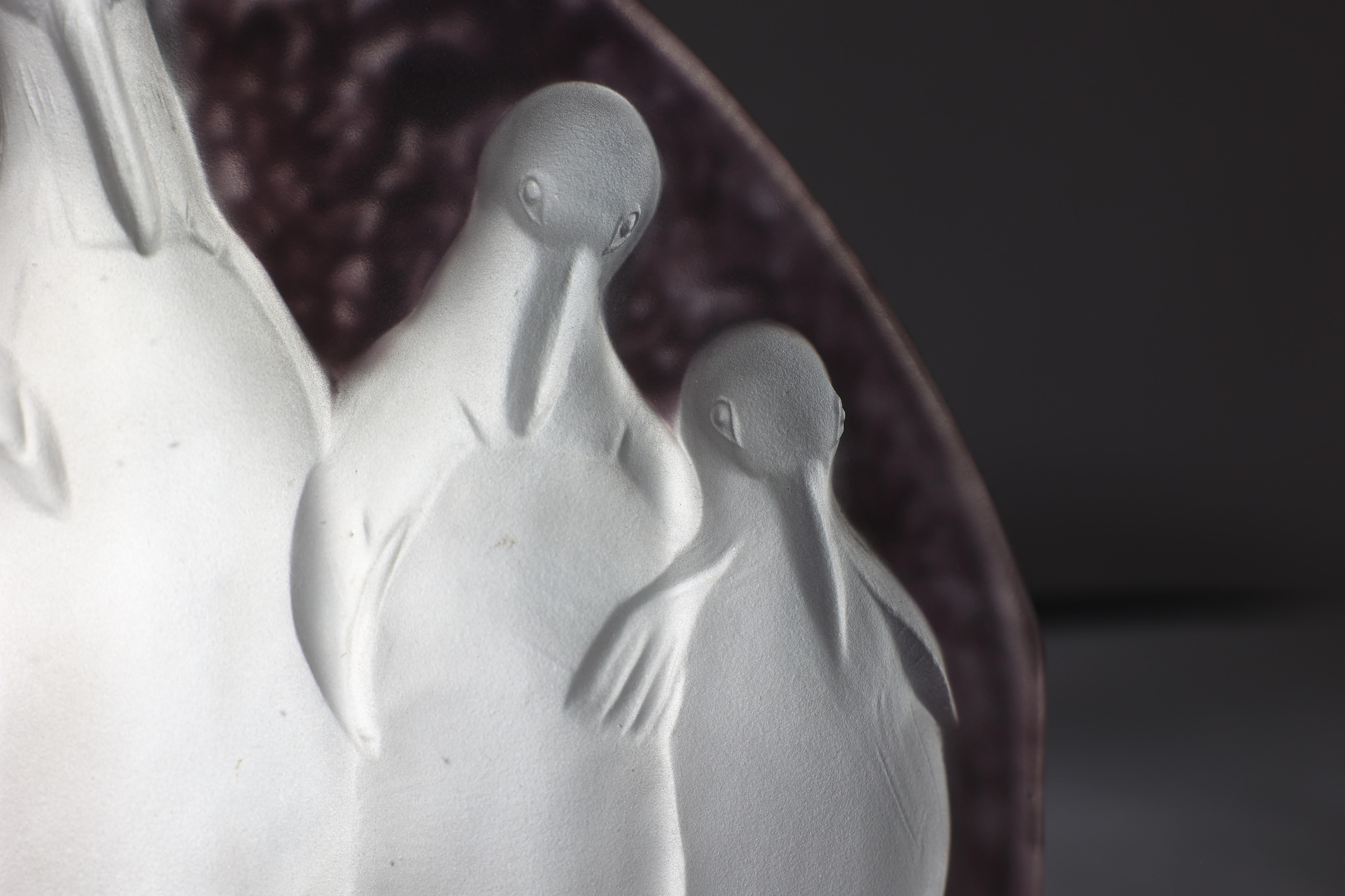 Costebelle. An Art Deco frosted opalescent half-moon glasswork with penguins 3