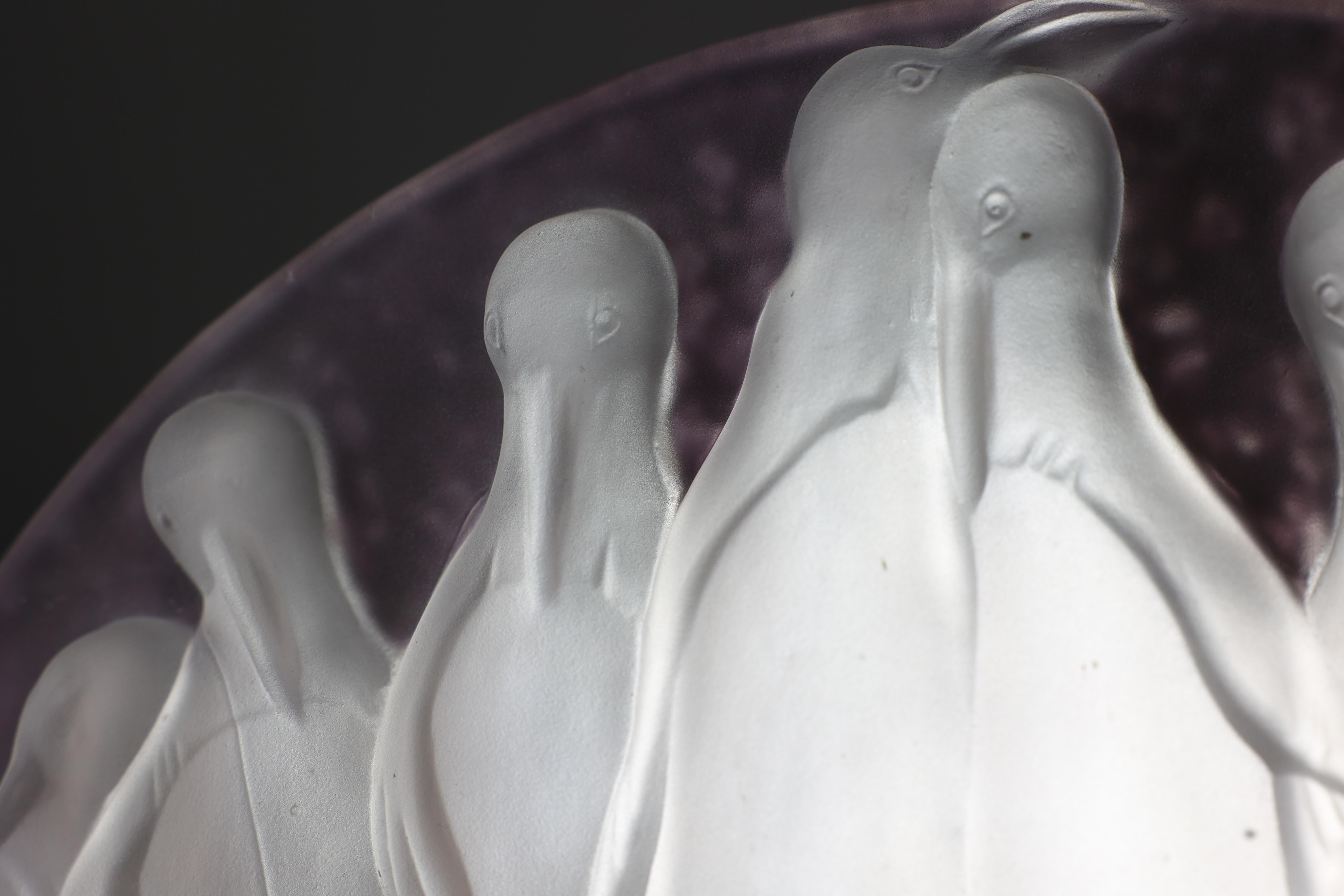 Costebelle. An Art Deco frosted opalescent half-moon glasswork with penguins 4