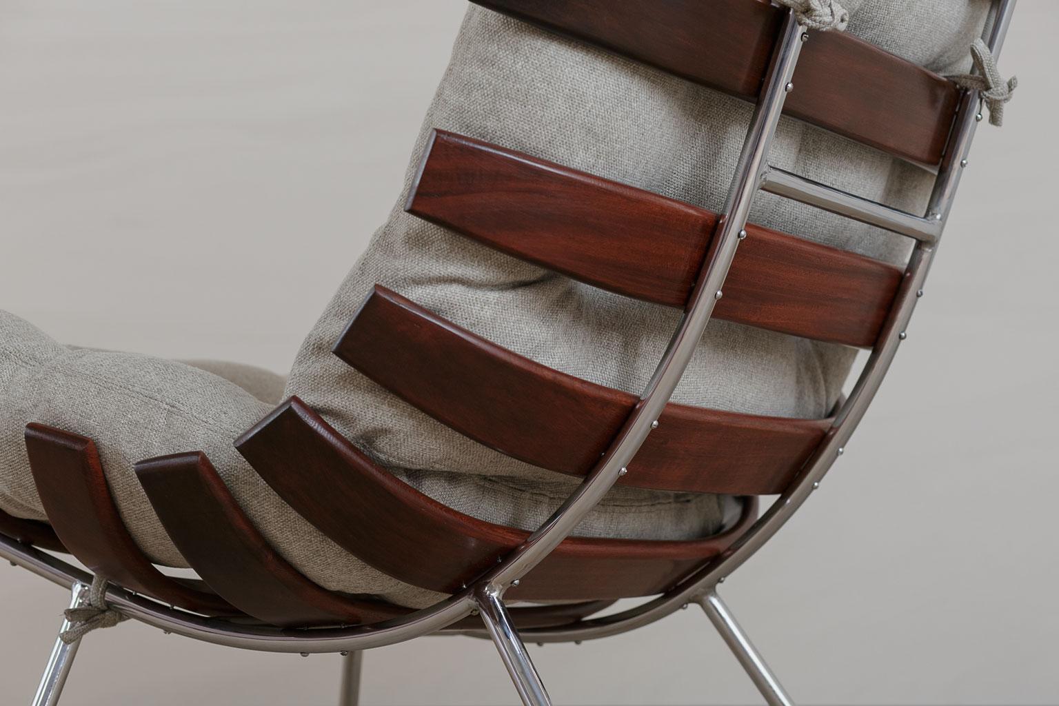 Mid-Century Modern ‘Costela’ Chromed Lounge Chair by Carlo Hauner and Martin Eisler, Brazil, 1950s