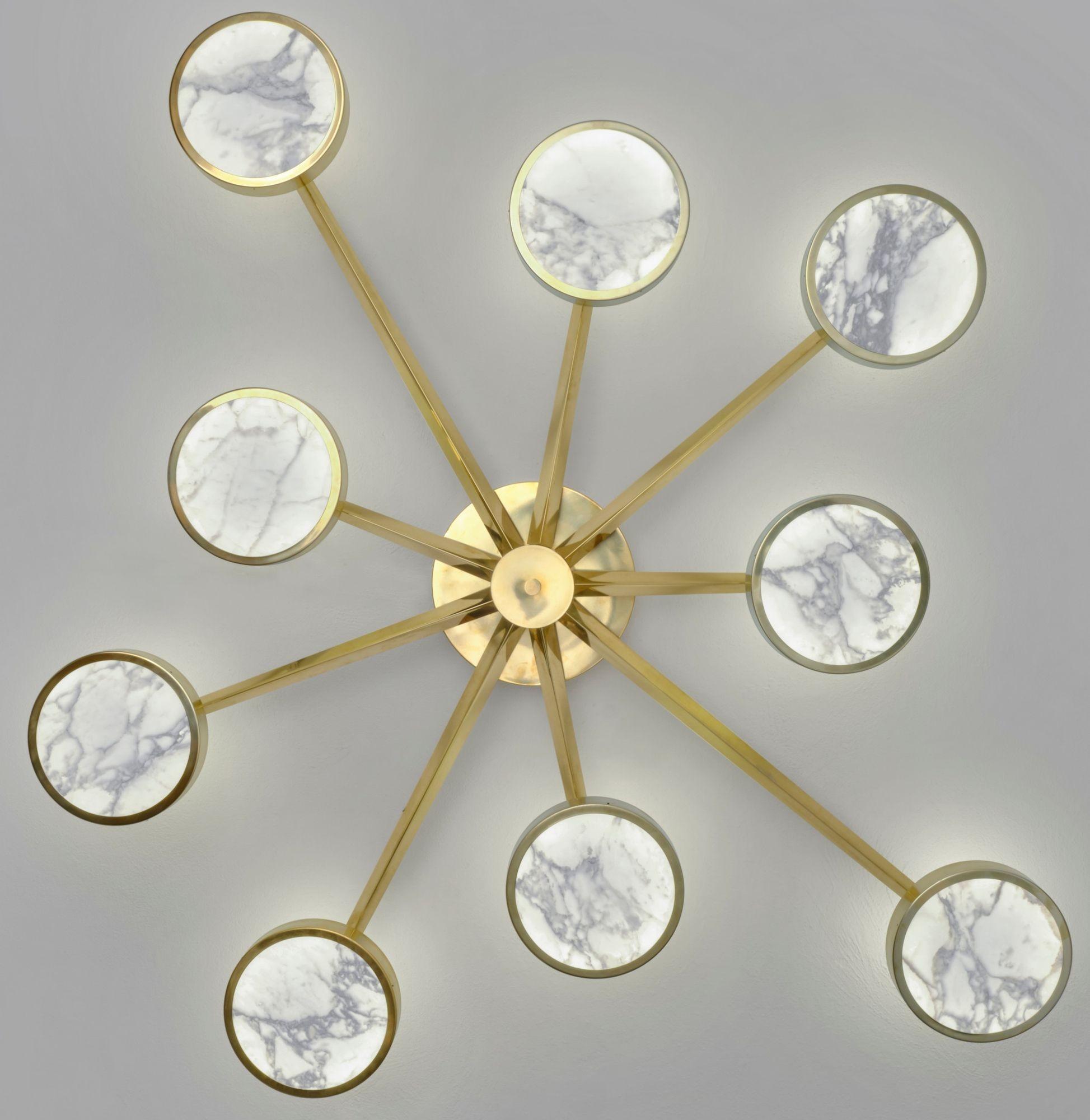 Costellazione Asymmetrical Flush Chandelier Piattelli Design 9-Shades Calacatta For Sale 5