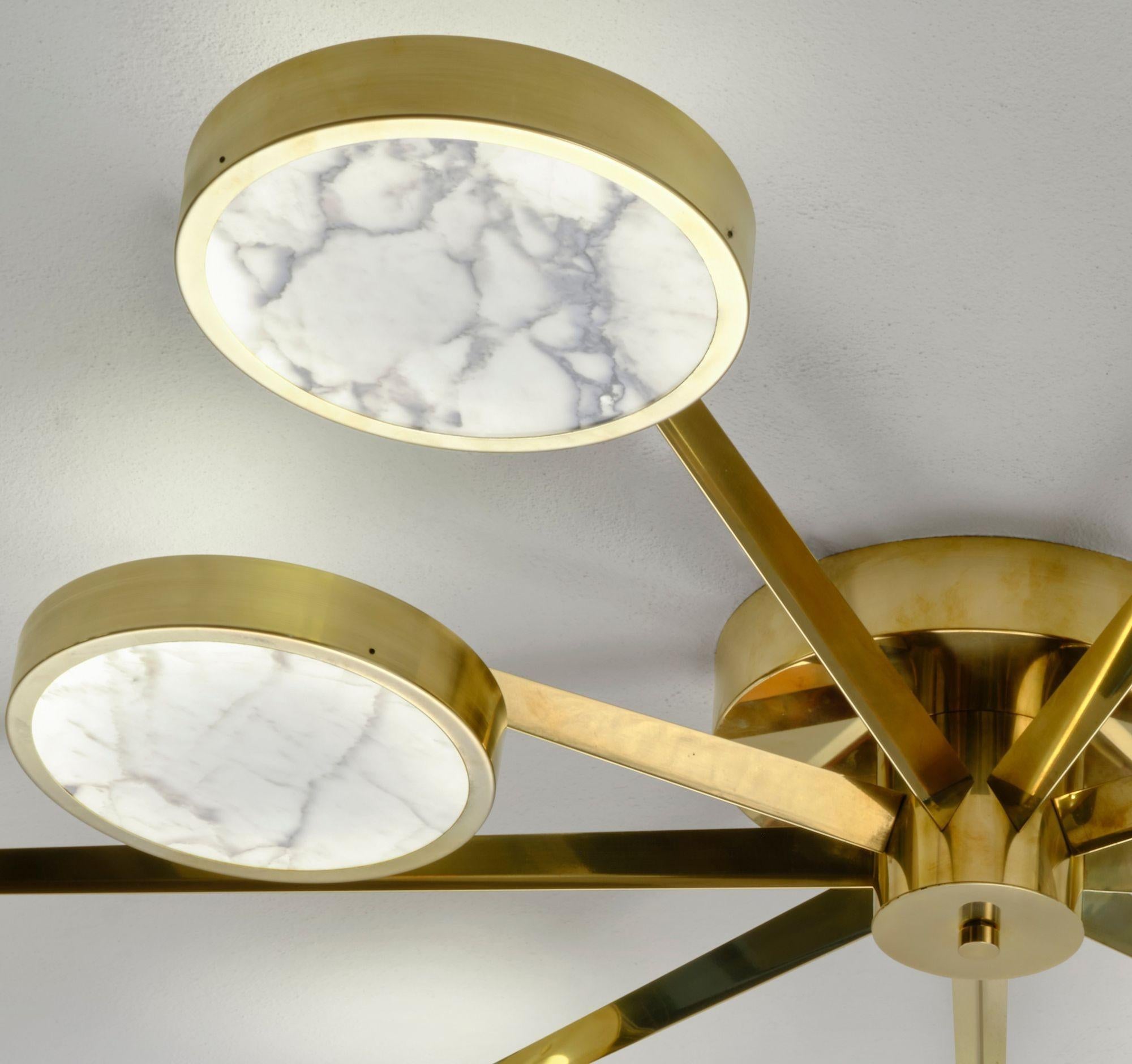 Mid-Century Modern Costellazione Asymmetrical Flush Chandelier Piattelli Design 9-Shades Calacatta For Sale