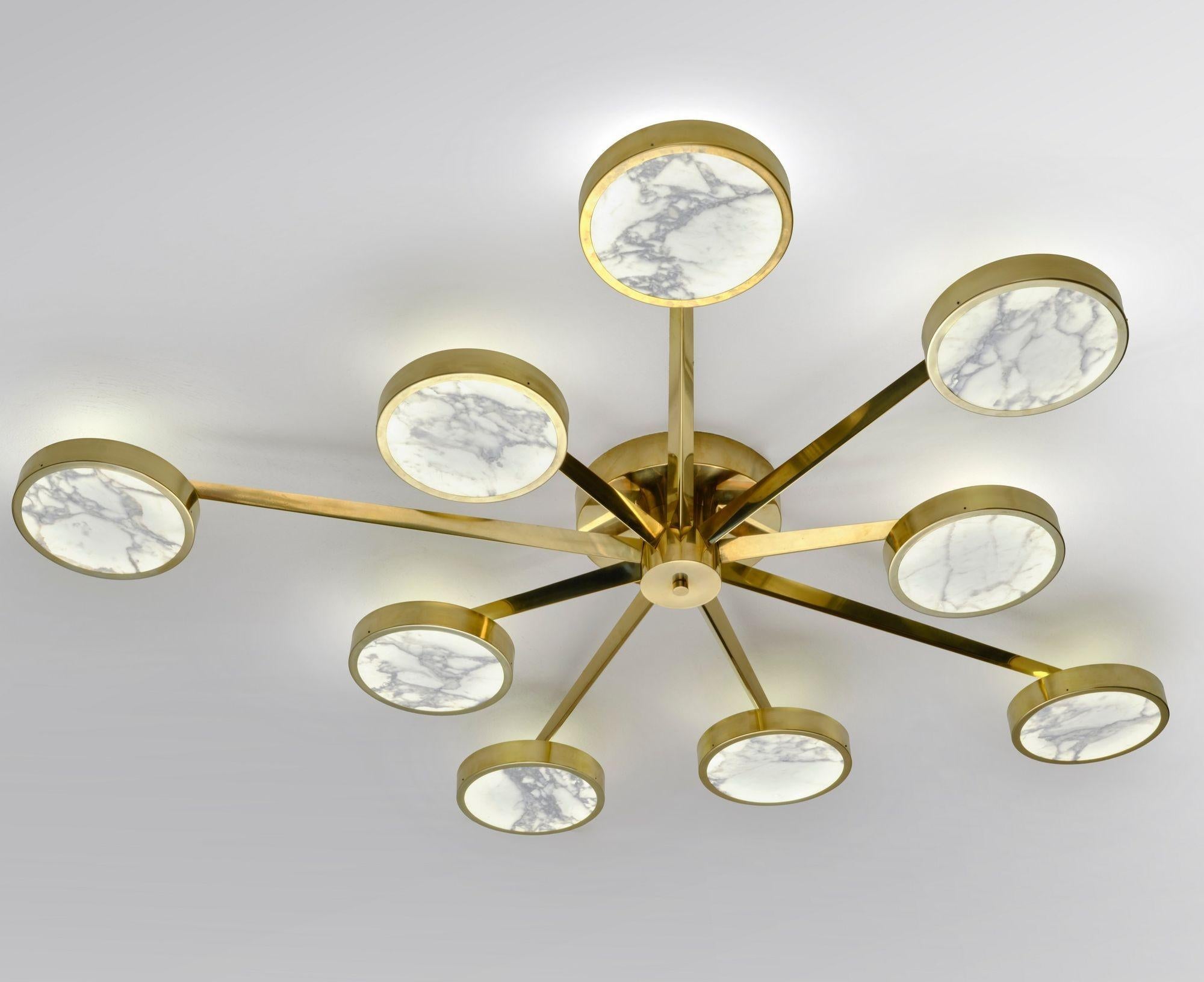 Contemporary Costellazione Asymmetrical Flush Chandelier Piattelli Design 9-Shades Calacatta For Sale