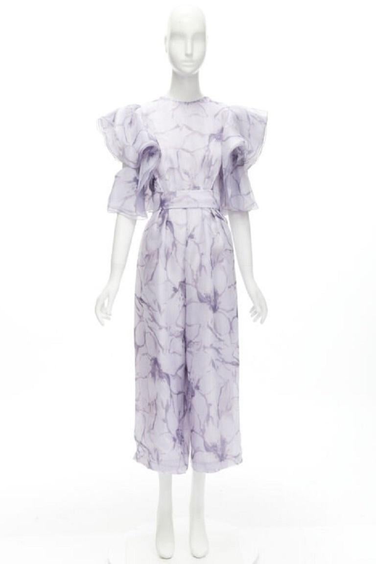 COSTERELLOS tuta con cintura con maniche a farfalla a fiori viola FR34 XS in vendita 5