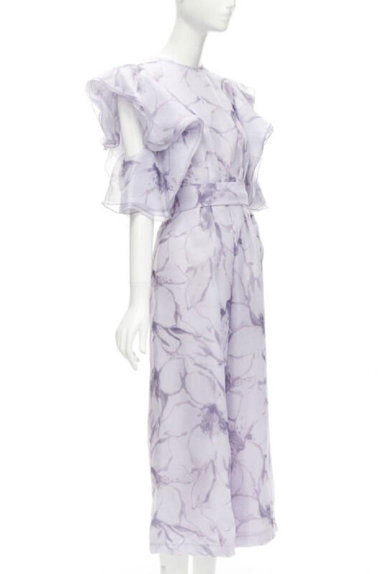 Grigio COSTERELLOS tuta con cintura con maniche a farfalla a fiori viola FR34 XS in vendita