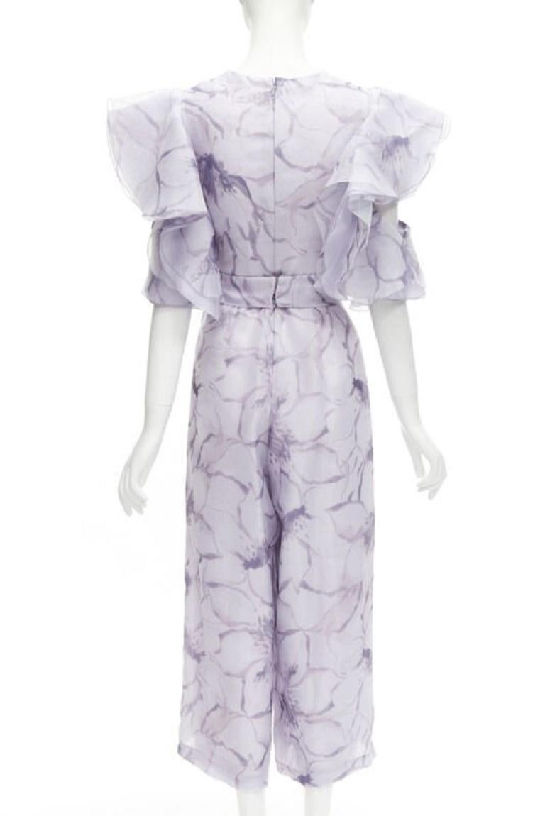 Donna COSTERELLOS tuta con cintura con maniche a farfalla a fiori viola FR34 XS in vendita