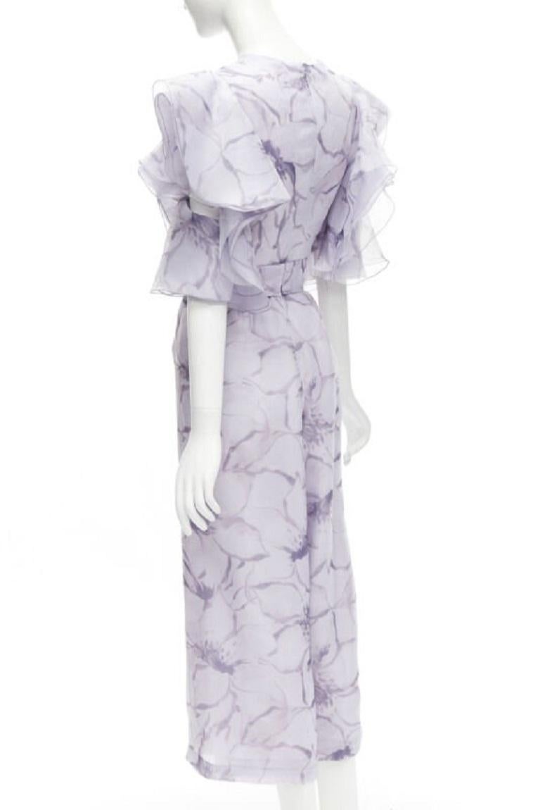 COSTERELLOS tuta con cintura con maniche a farfalla a fiori viola FR34 XS in vendita 1