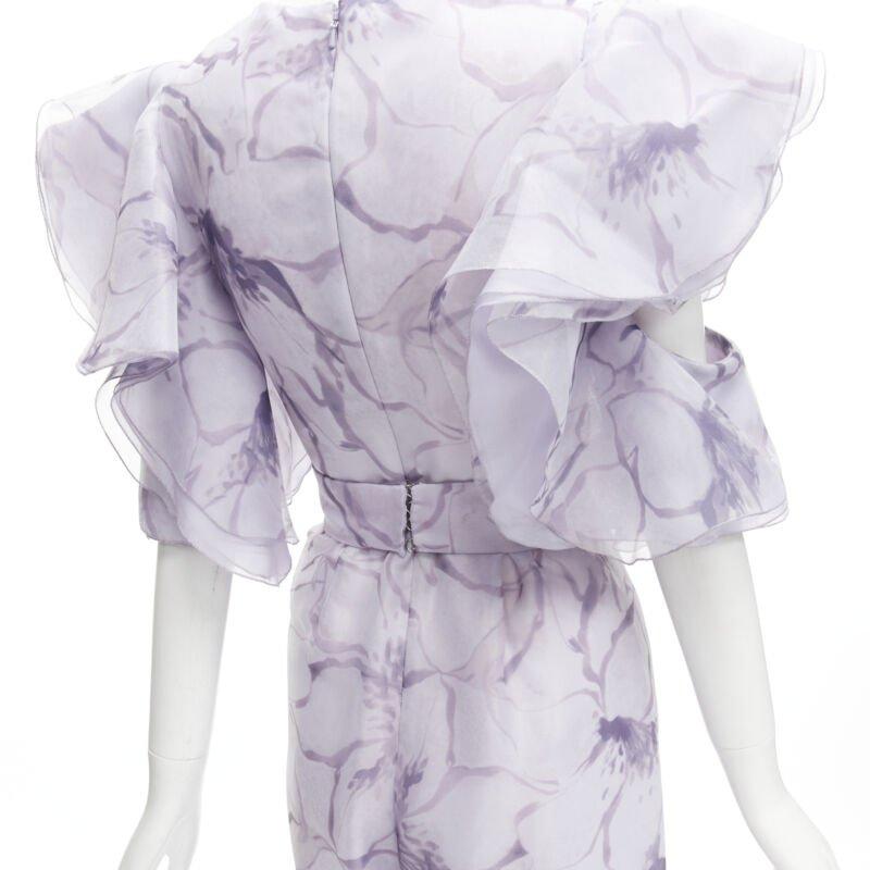COSTERELLOS tuta con cintura con maniche a farfalla a fiori viola FR34 XS in vendita 2