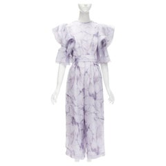 COSTERELLOS purple floral ruffled butterfly sleeves belted jumpsuit FR34 XS