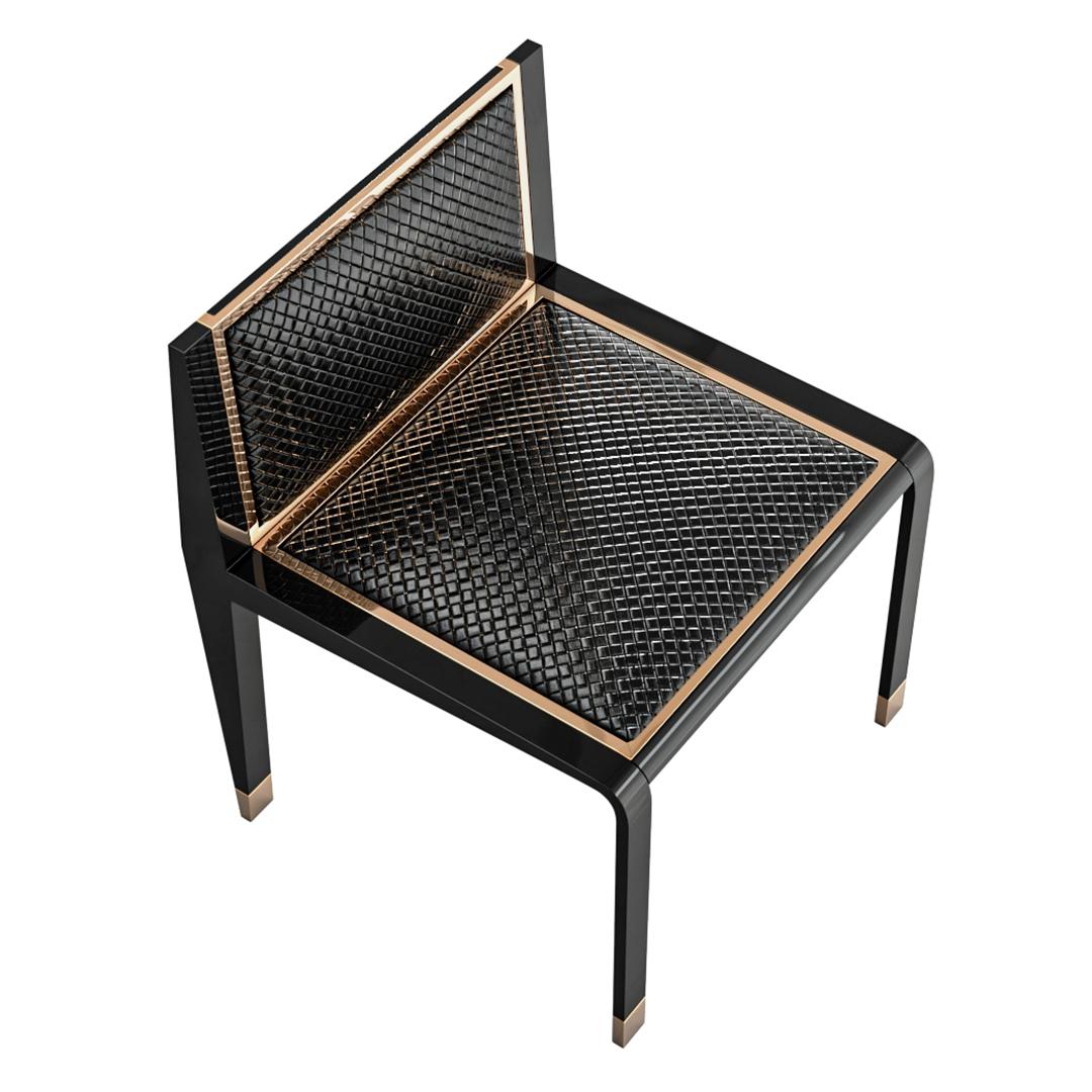 „Costiera“-Stuhl, achtteilig, Bronzedetails, maßgeschneidertes gewebtes Leder im Angebot 4