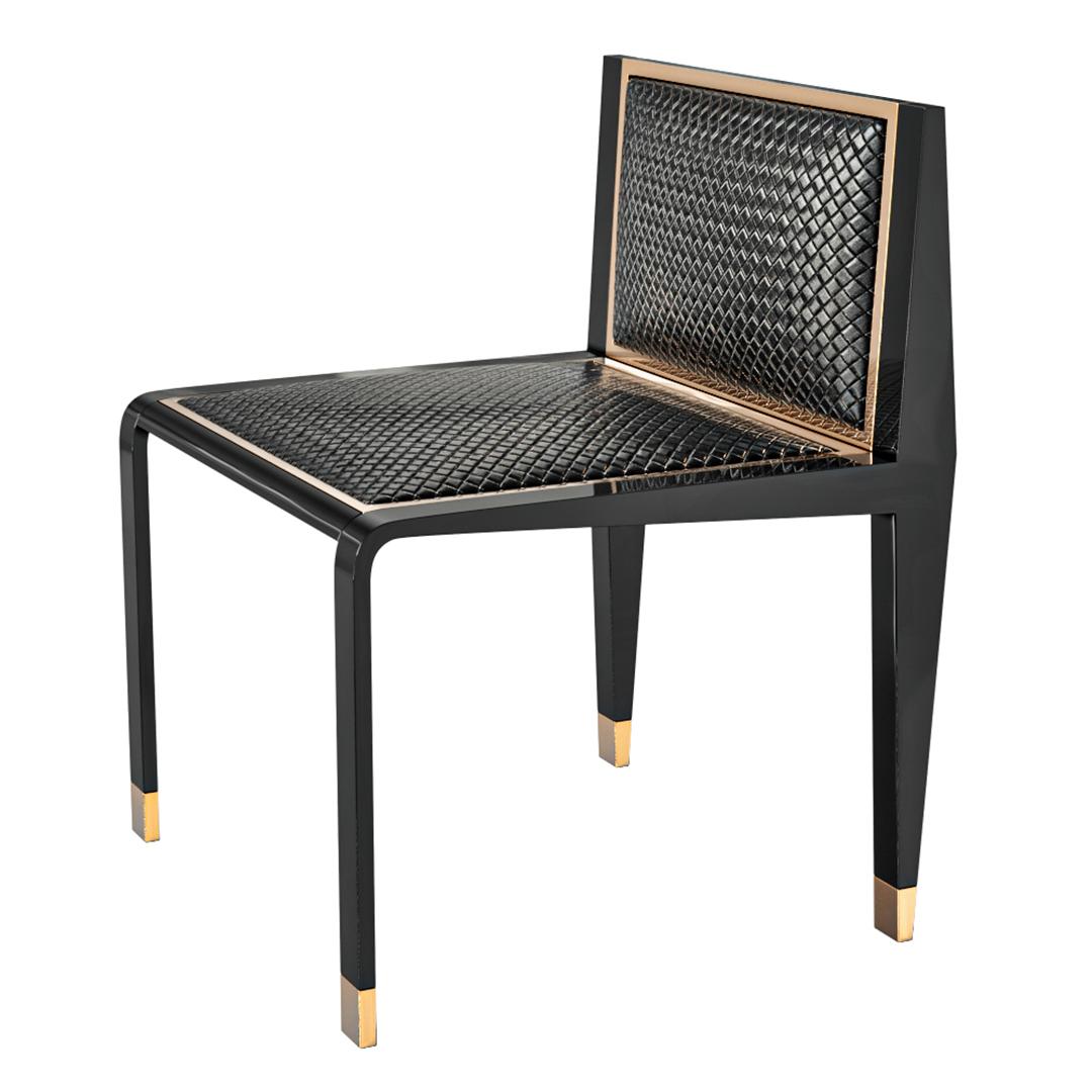 „Costiera“-Stuhl, achtteilig, Bronzedetails, maßgeschneidertes gewebtes Leder im Angebot 5