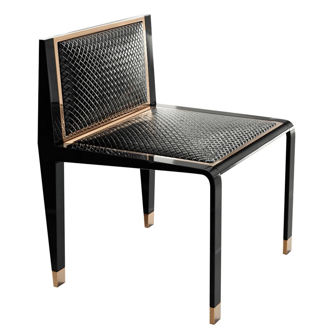 „Costiera“-Stuhl, achtteilig, Bronzedetails, maßgeschneidertes gewebtes Leder im Angebot 6
