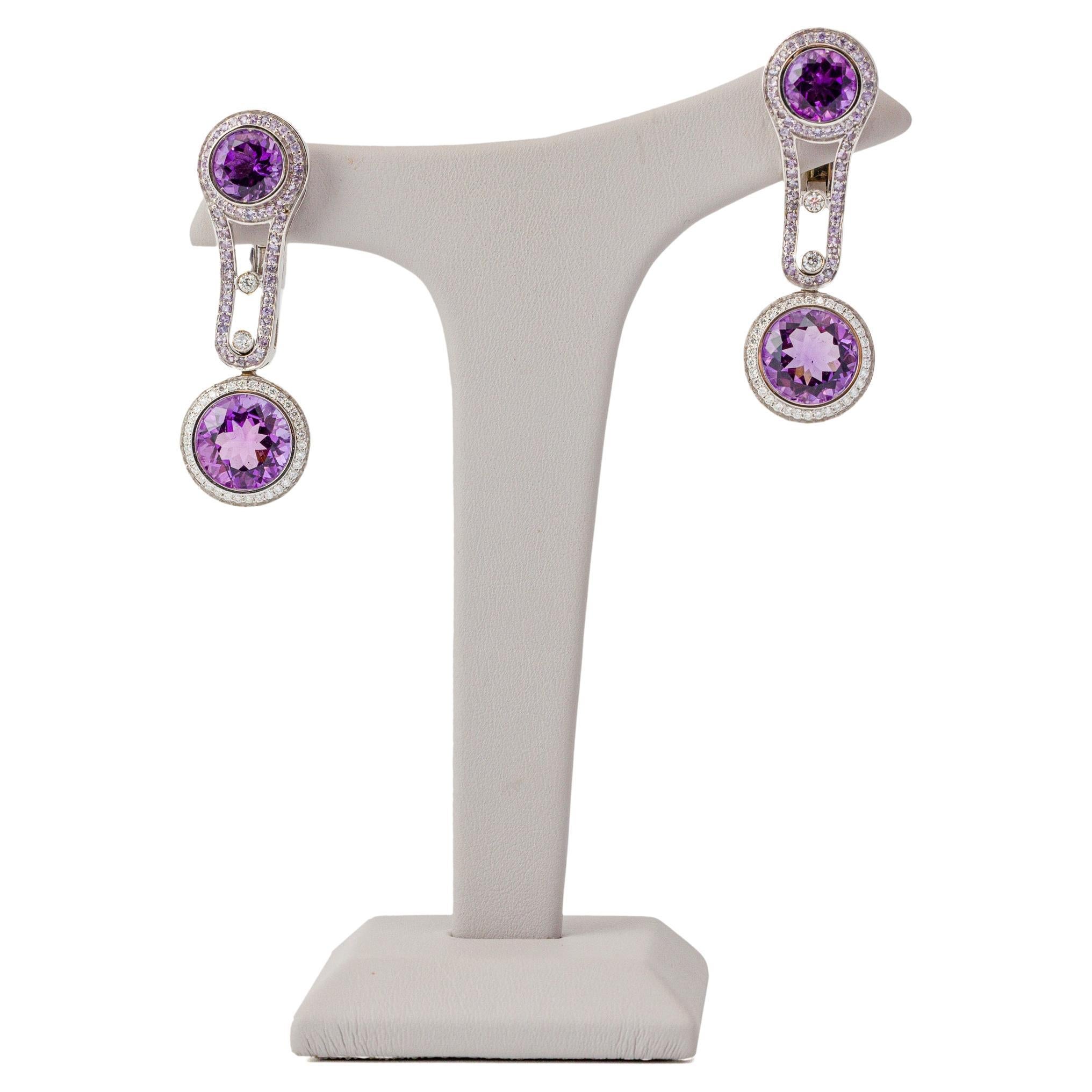 "Costis" Circle In Motion Earrings, 15.93cts Purple Amethysts, Purple Sapphires For Sale