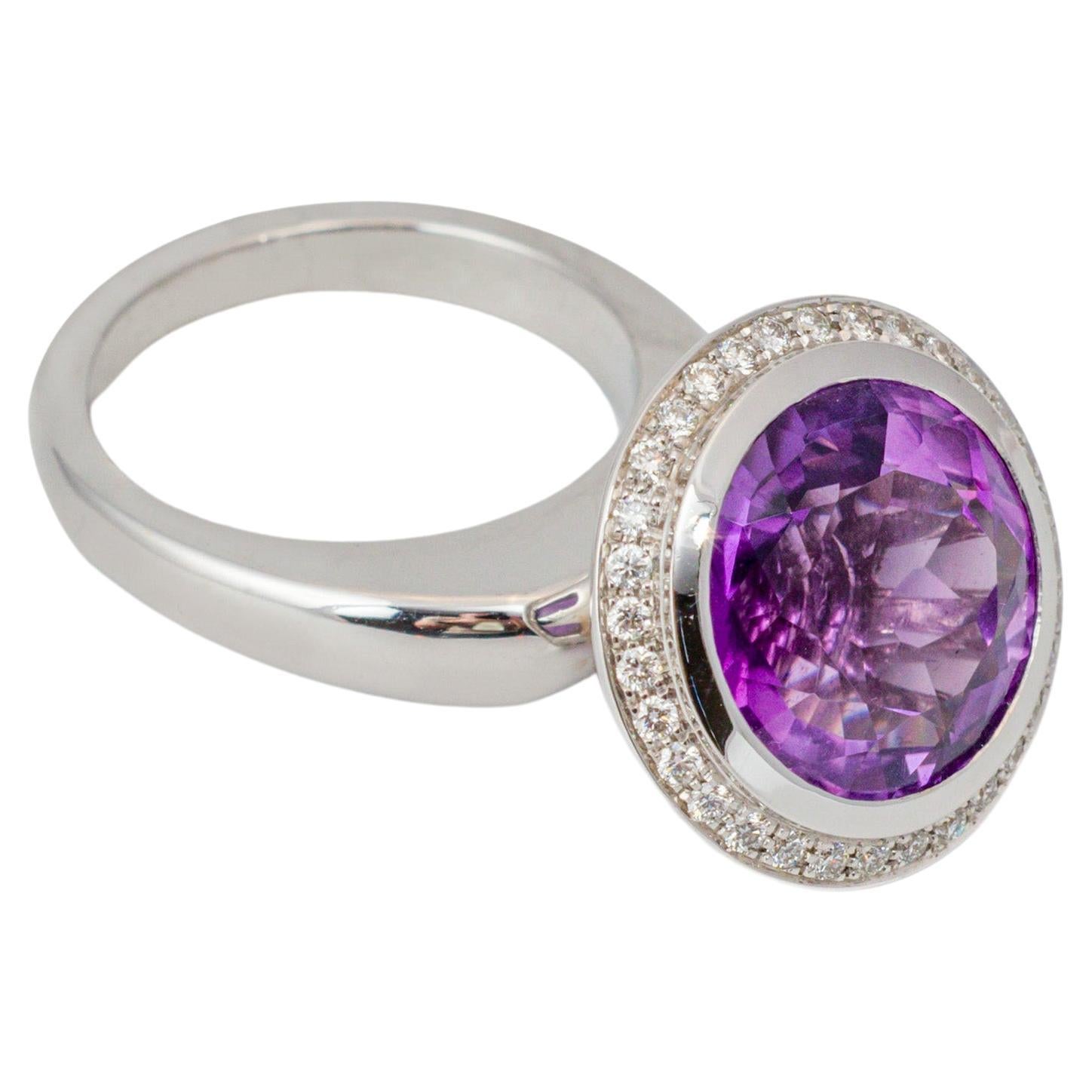 "Costis" Circle In Motion Ring with 10.24 carats Purple Amethyst and Diamonds For Sale