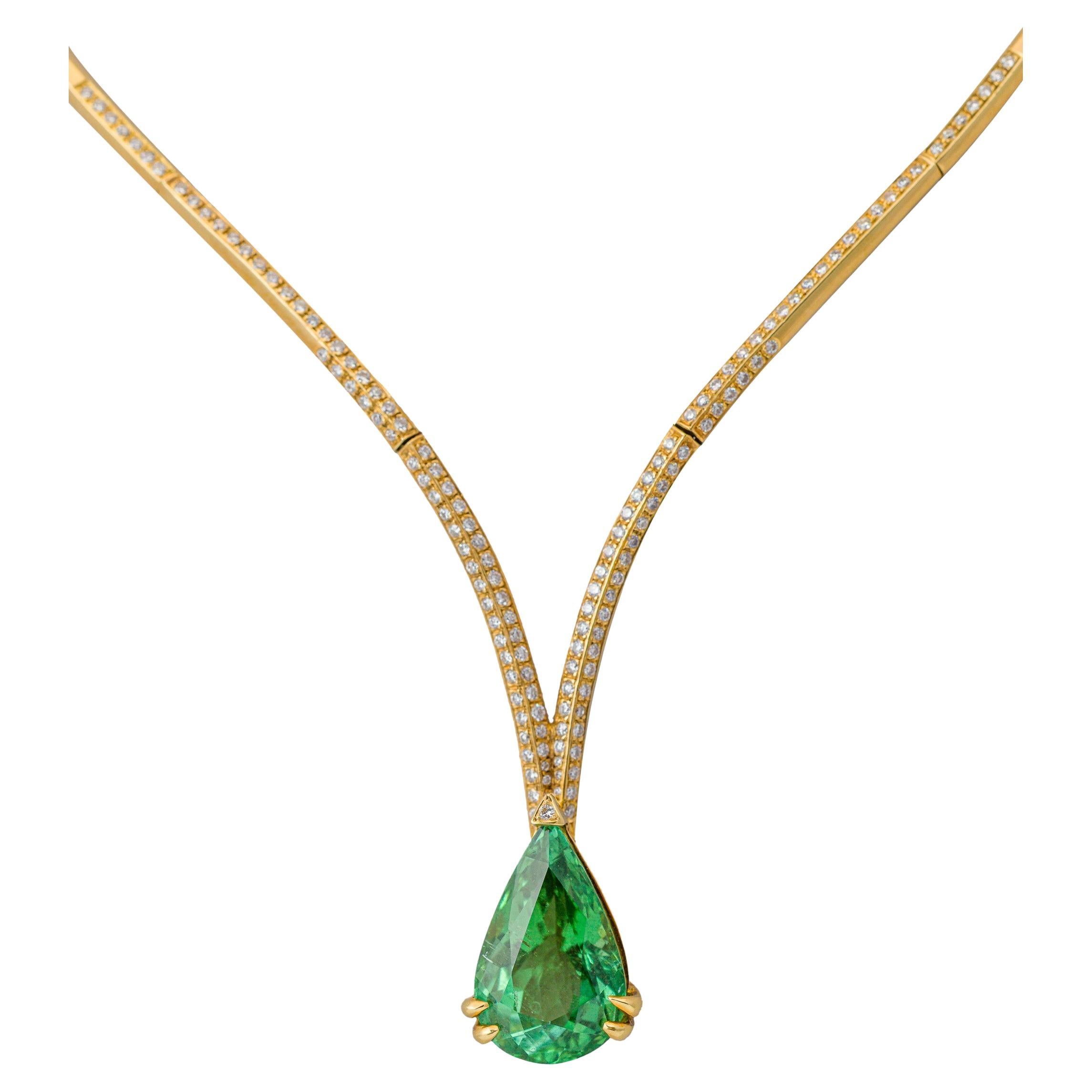 "Costis" Eagle Claw Necklace with 11.91 Carats Green Tourmaline and Diamonds