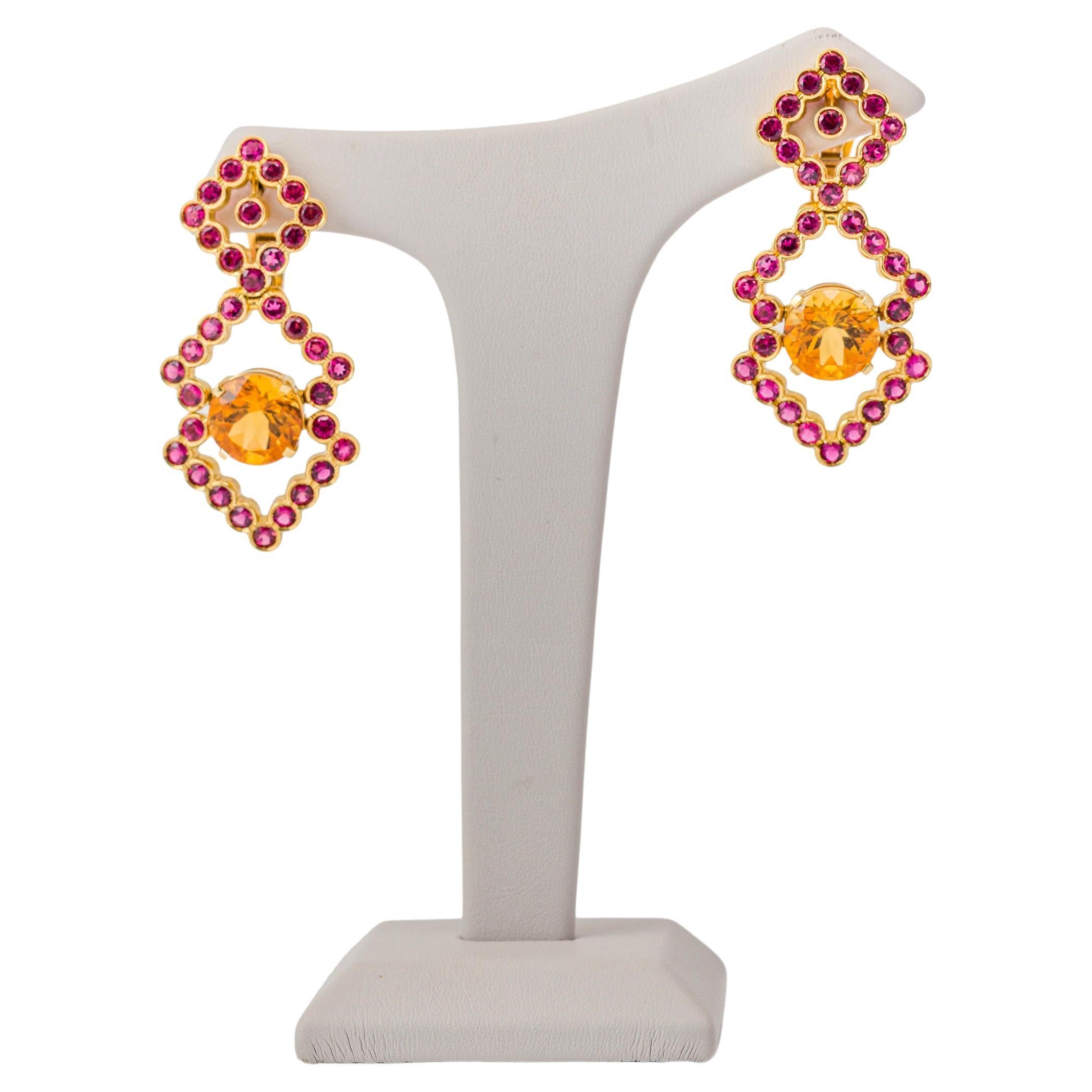 "Costis" Frame In Motion Earrings with 11.40 crts Citrines and Pink Tourmalines For Sale