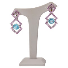 "Costis" Frame In Motion Earrings with 15.56 cts Blue Topazes and Pink Sapphires