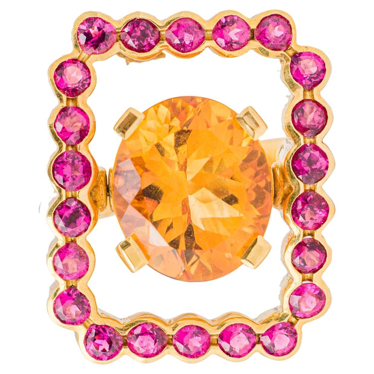 "Costis" Frame In Motion Ring with 7.22 crts Citrine and Pink Tourmalines For Sale