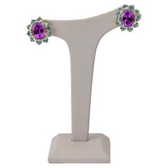 "Costis" Imperial Rosette Earrings - Central Amethysts, Aquamarines in 18K Gold