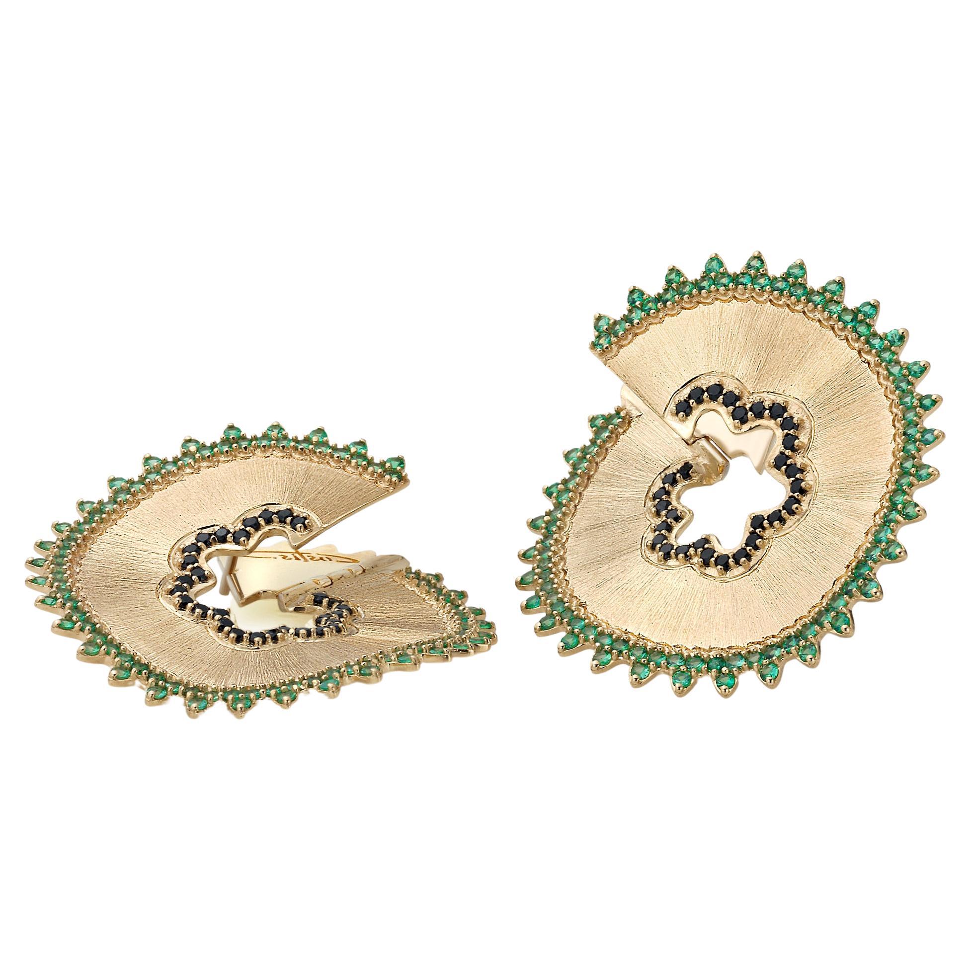 "Costis" Pencil Collection Earrings, with Green Tsavorites and Black Spinels  For Sale