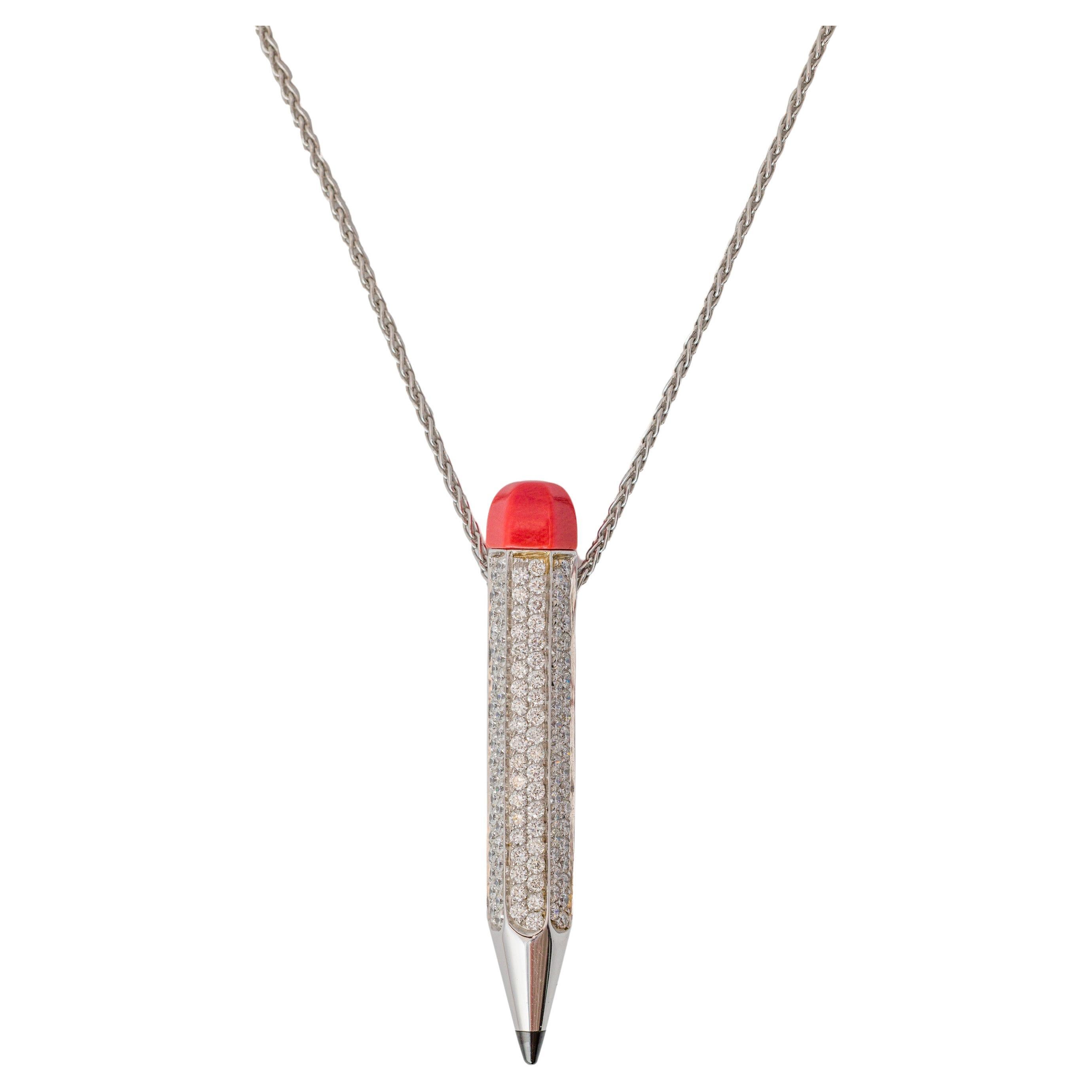 "Costis" Pencil Collection Pendant - Pave' 1.98 cts Diamonds, Ruby Point, Coral  For Sale