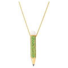 „Costis“ Bleistift-Anhänger - Pave' 1,93 Karat grüne Tsavorit, Diamantpunkt, Koralle 