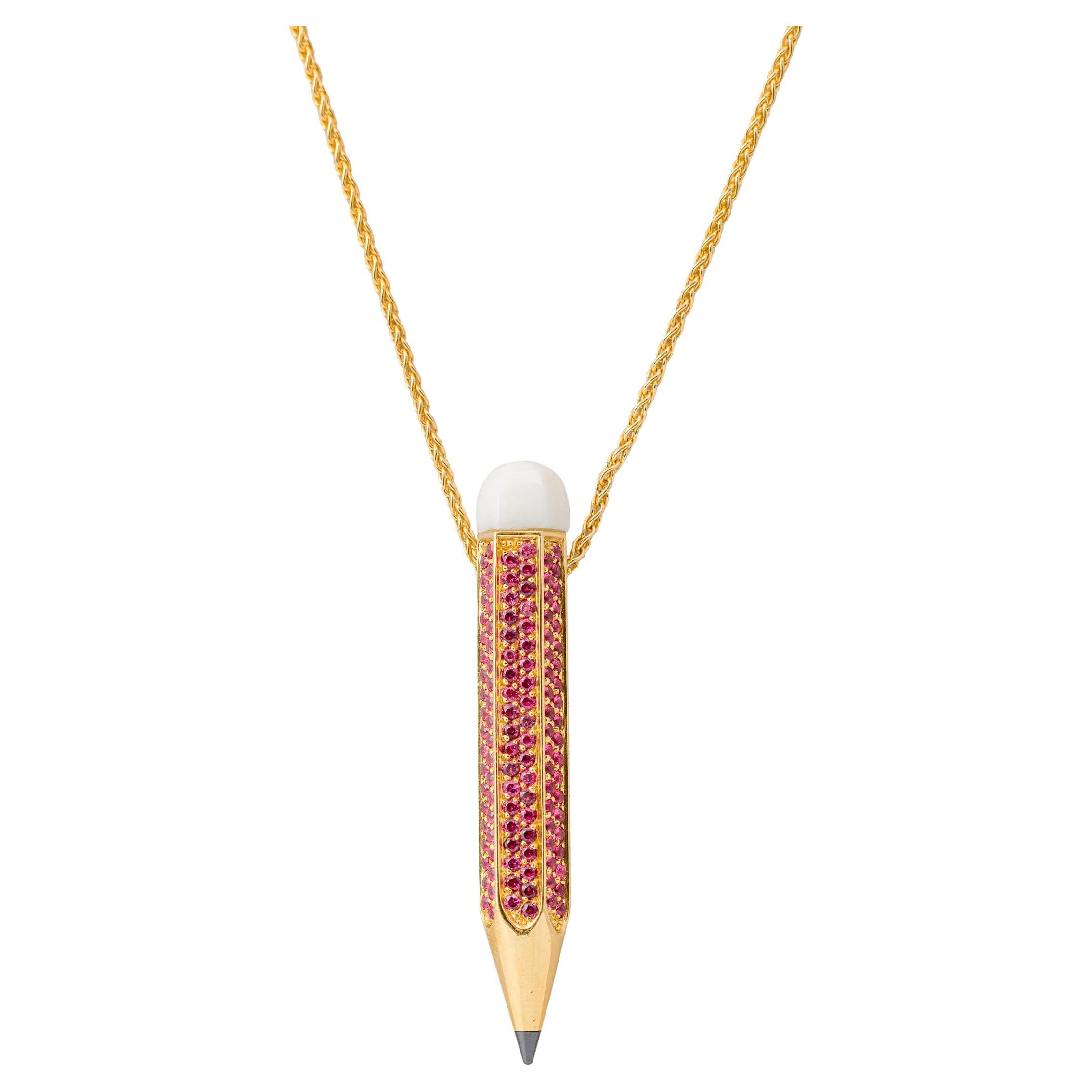 "Costis" Pencil Pendant - Pave' 1.97 cts Red Spinels, Diamond Point, Coral  For Sale