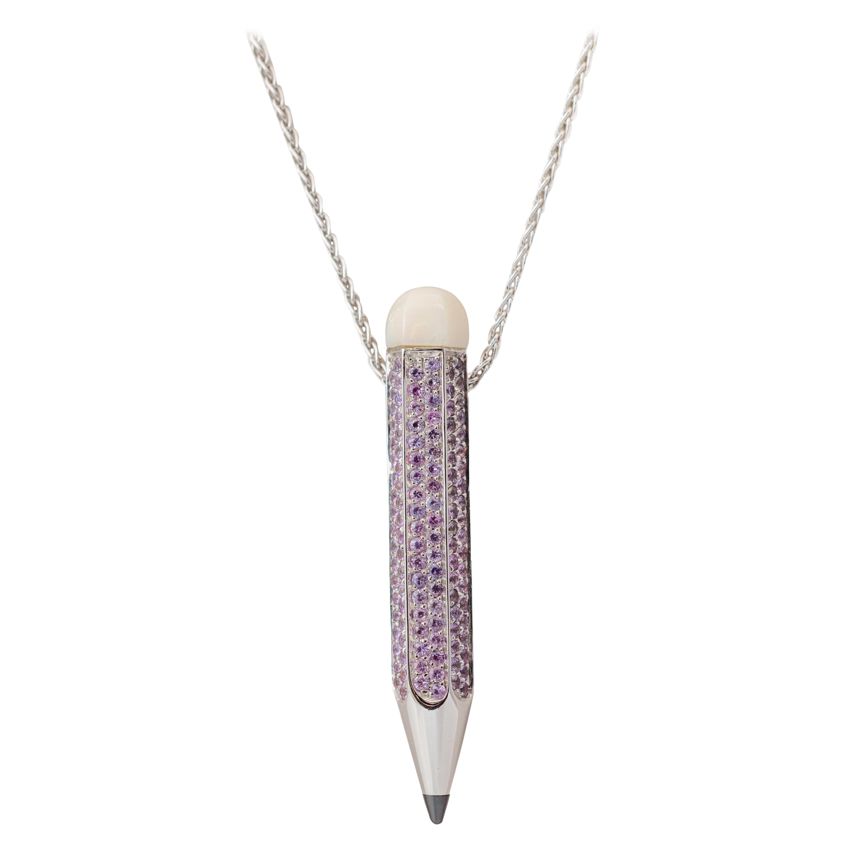 Pendentif crayon « Costis » - Pave' 2,47 cts saphirs violets, point de diamant, corail