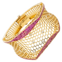 "Costis" Precious Beehive Collection Uneven Bracelet - Diamonds and Burma Rubies