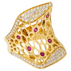 "Costis" Precious Beehive Collection Uneven Ring - Diamonds and Burma Rubies