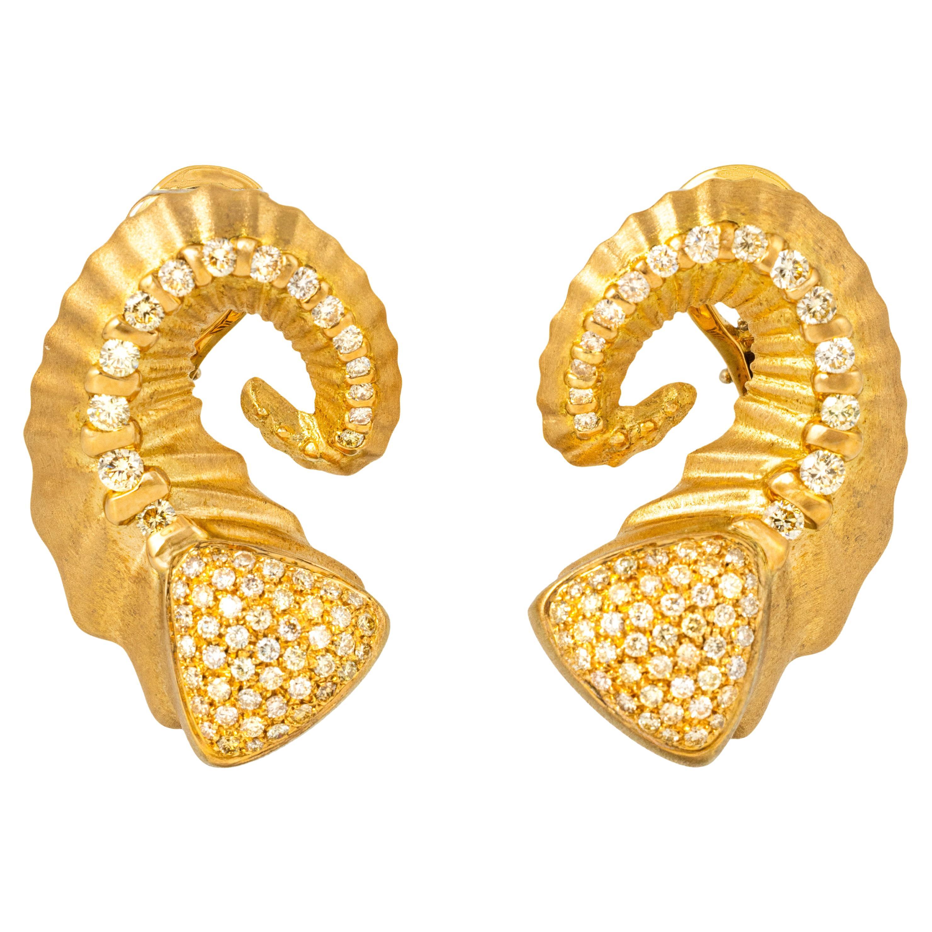"Costis" Ram's Horn Collection - Earrings Pave' with Diamonds For Sale