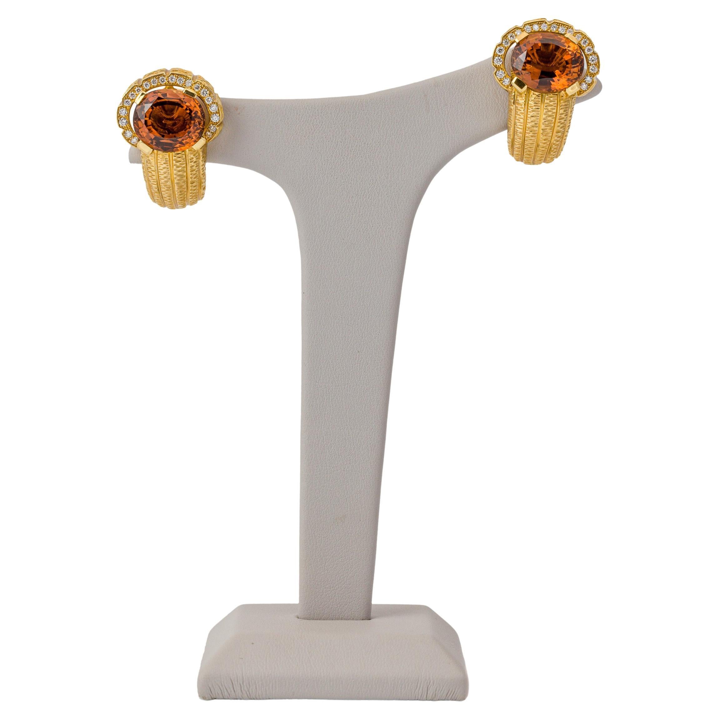 "Costis" Snail Shell Earrings, Central Orange Tourmalines of 18.48 Cts, Diamonds