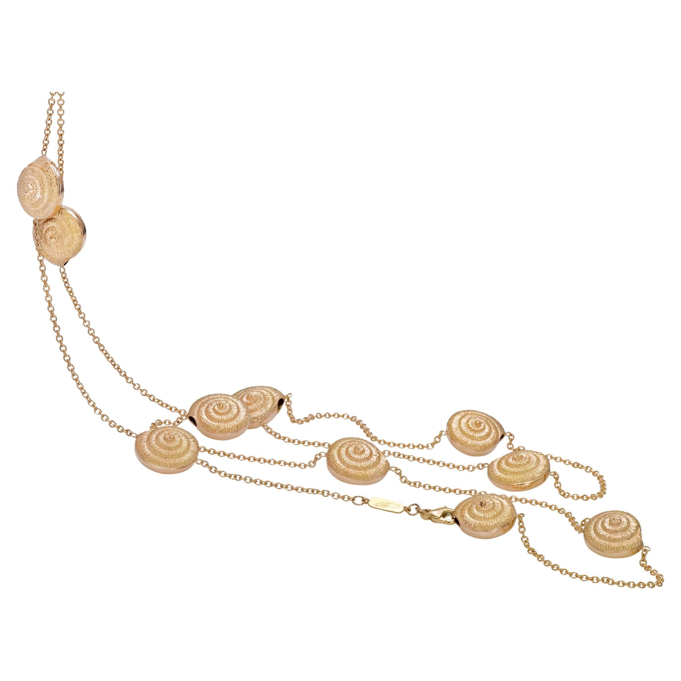 "Costis" Snail Shell Necklace with 10 Snail Motifs, Handcrafted in 18K Gold 