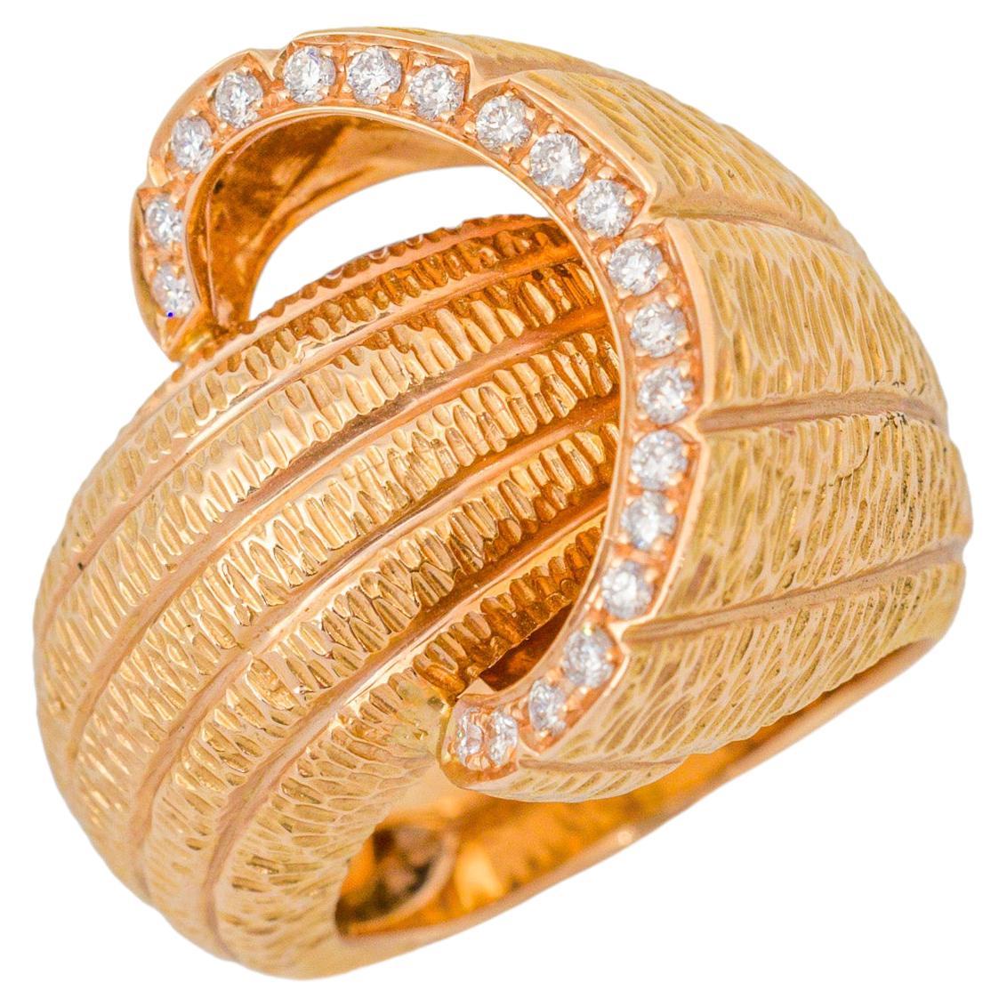 "Costis" Snail Shell Ring Engraved in 18K Rose Gold with VVS 0.22 Cts Diamonds For Sale