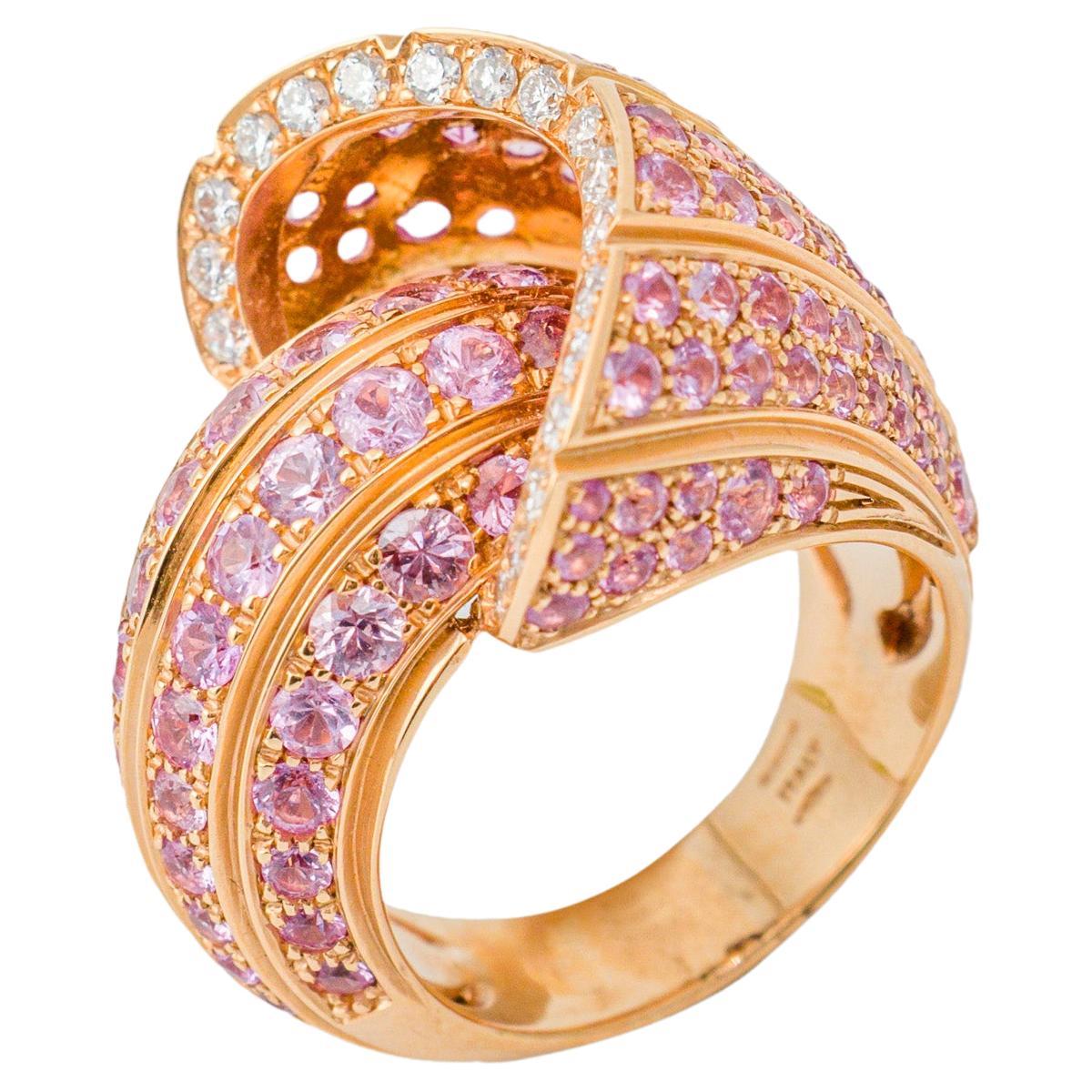 "Costis" Snail Shell Ring, Pave' with 4.39 Carats of Pink Sapphires For Sale