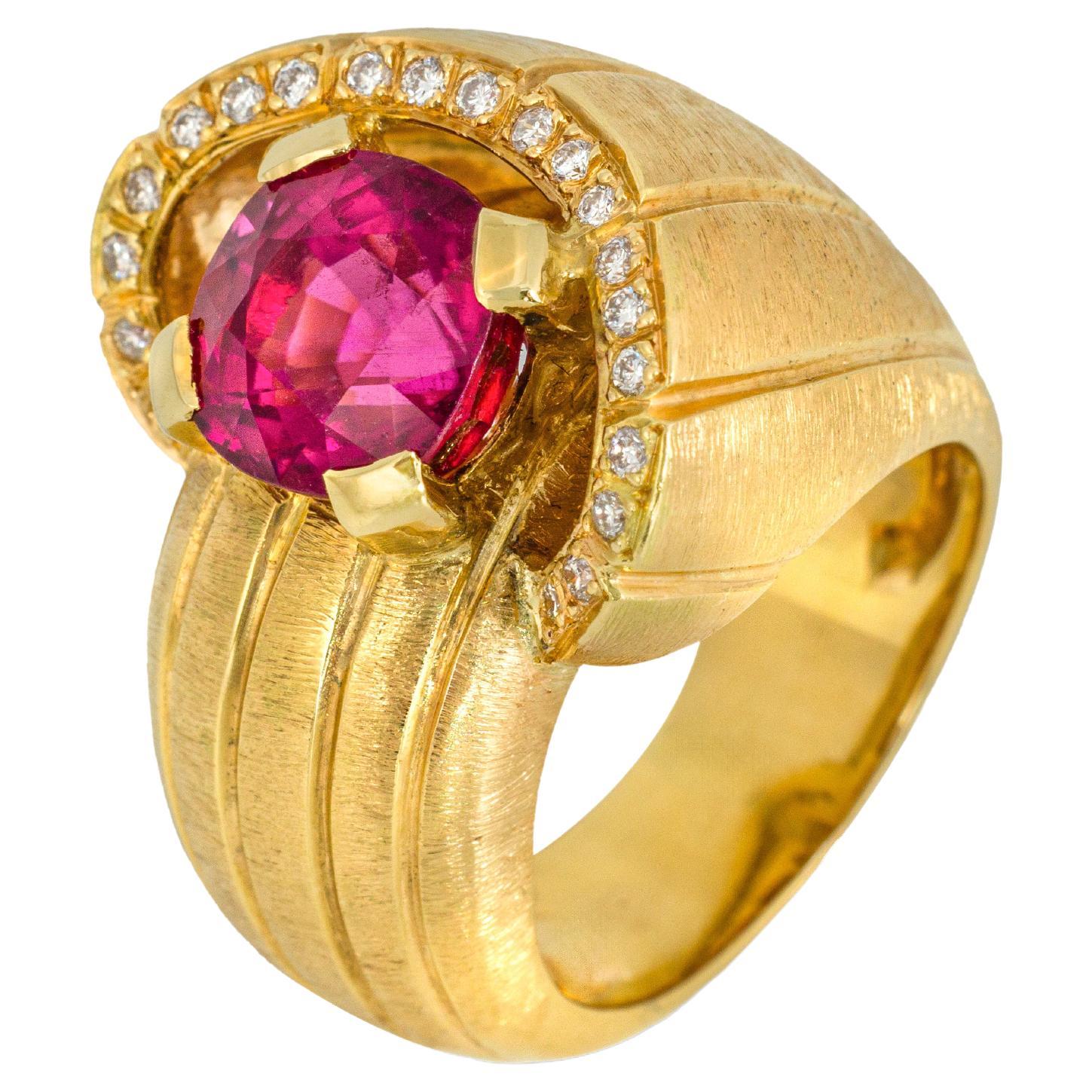 "Costis" Snail Shell Ring with a Rubellite of 4.65 carats and Diamonds  For Sale