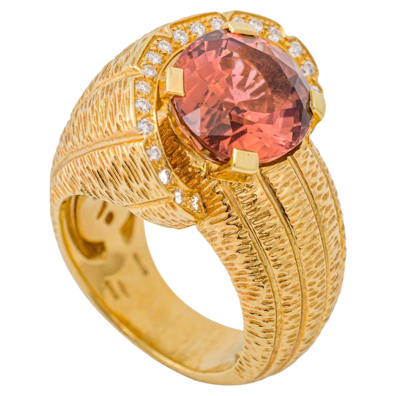 "Costis" Snail Shell Ring with Central Orange Tourmaline of 8.12 Carats For Sale